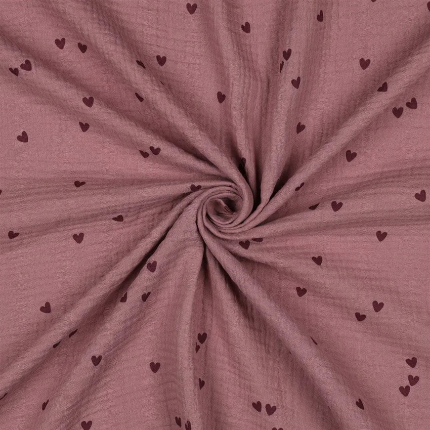 Musselin "Kleine Herzen - mauve"