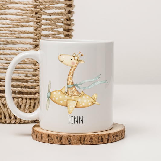 Tasse "Fliegende Giraffe" - personalisierbar (5 Schriftarten)
