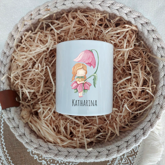Spardose "Blumenmädchen" - personalisierbar (5 Schriftarten)