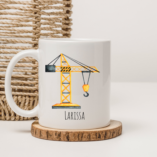 Tasse "Kran" - personalisierbar (5 Schriftarten)