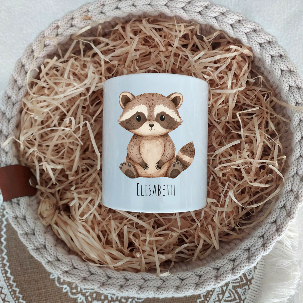 Spardose "Waschbär" - personalisierbar (5 Schriftarten)