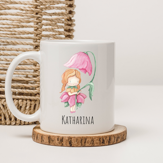 Tasse "Blumenmädchen" - personalisierbar (5 Schriftarten)