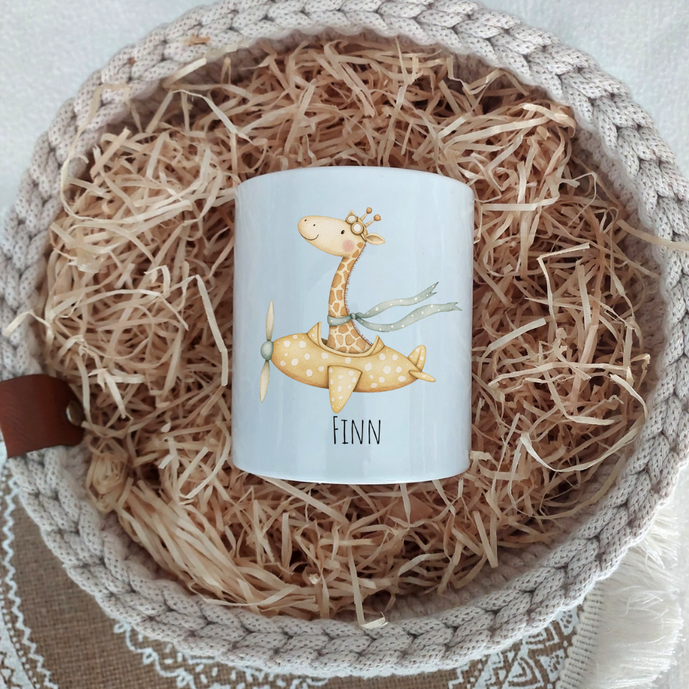 Spardose "Fliegende Giraffe" - personalisierbar (5 Schriftarten)