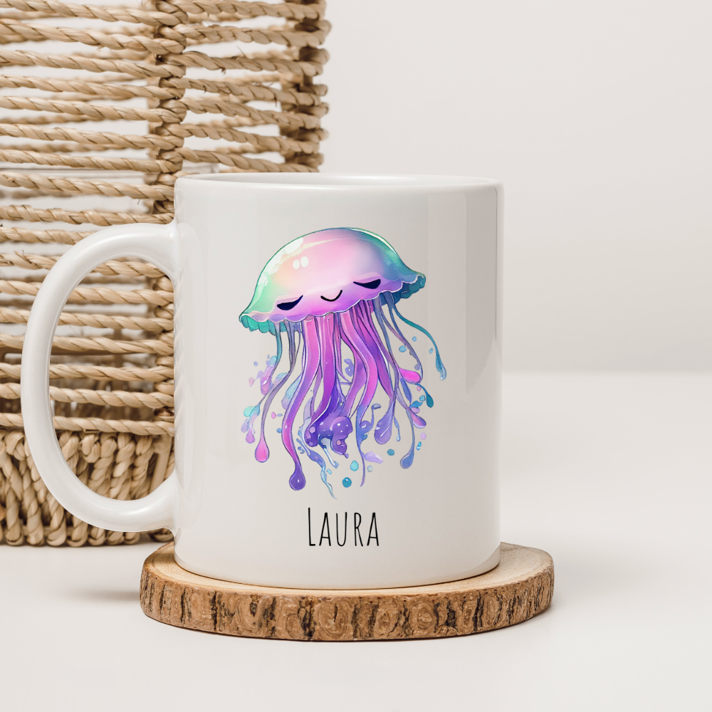 Tasse "Qualle" -   personalisierbar (5 Schriftarten)