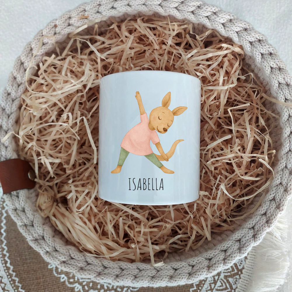 Spardose "Yoga Känguru" - personalisierbar (5 Schriftarten)