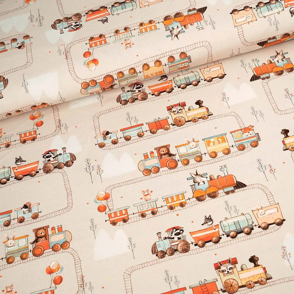 STOFFONKEL Bio_Jersey "Abenteuer auf Gleisen" (GOTS) - 0,5m