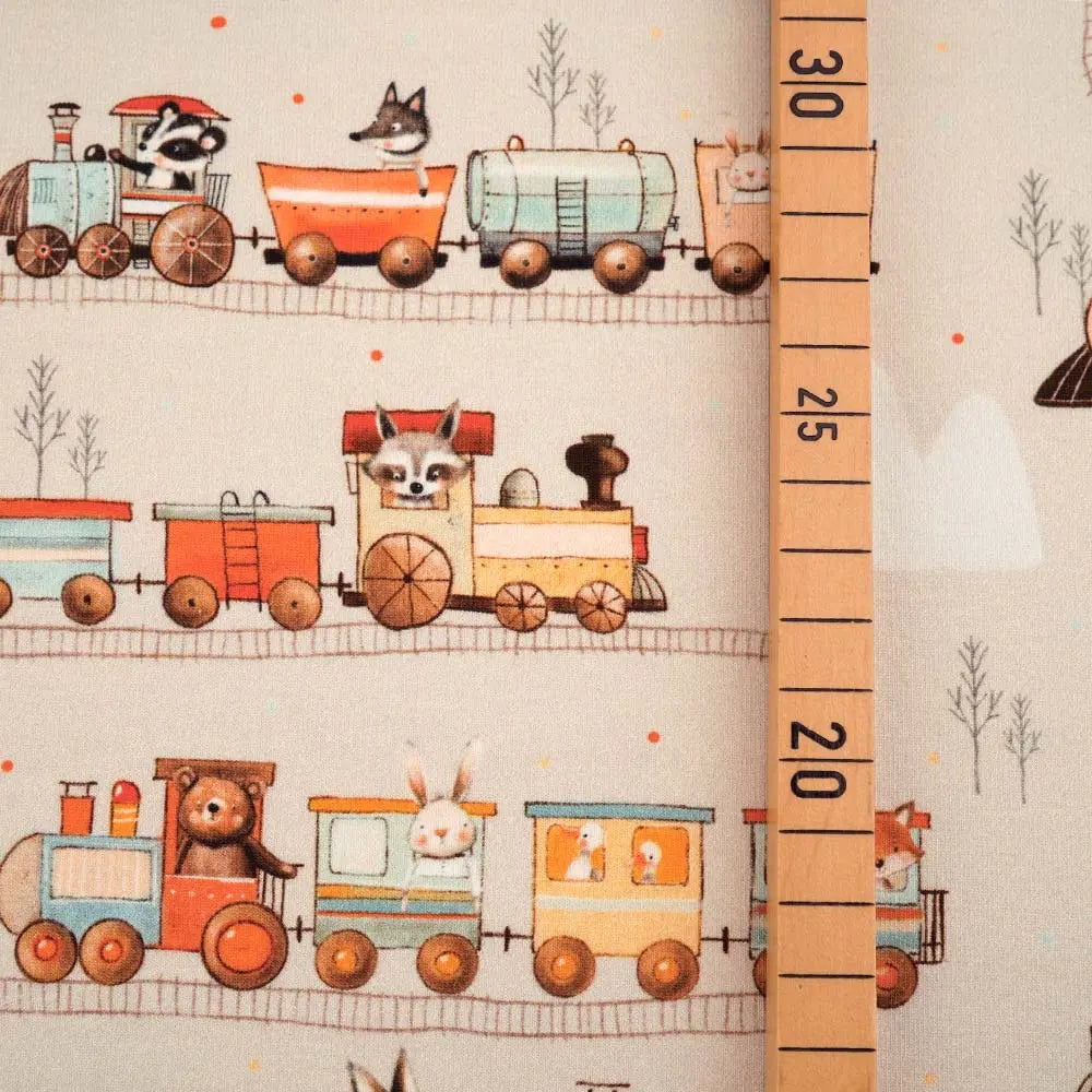 STOFFONKEL Bio_Jersey "Abenteuer auf Gleisen" (GOTS) - 0,5m