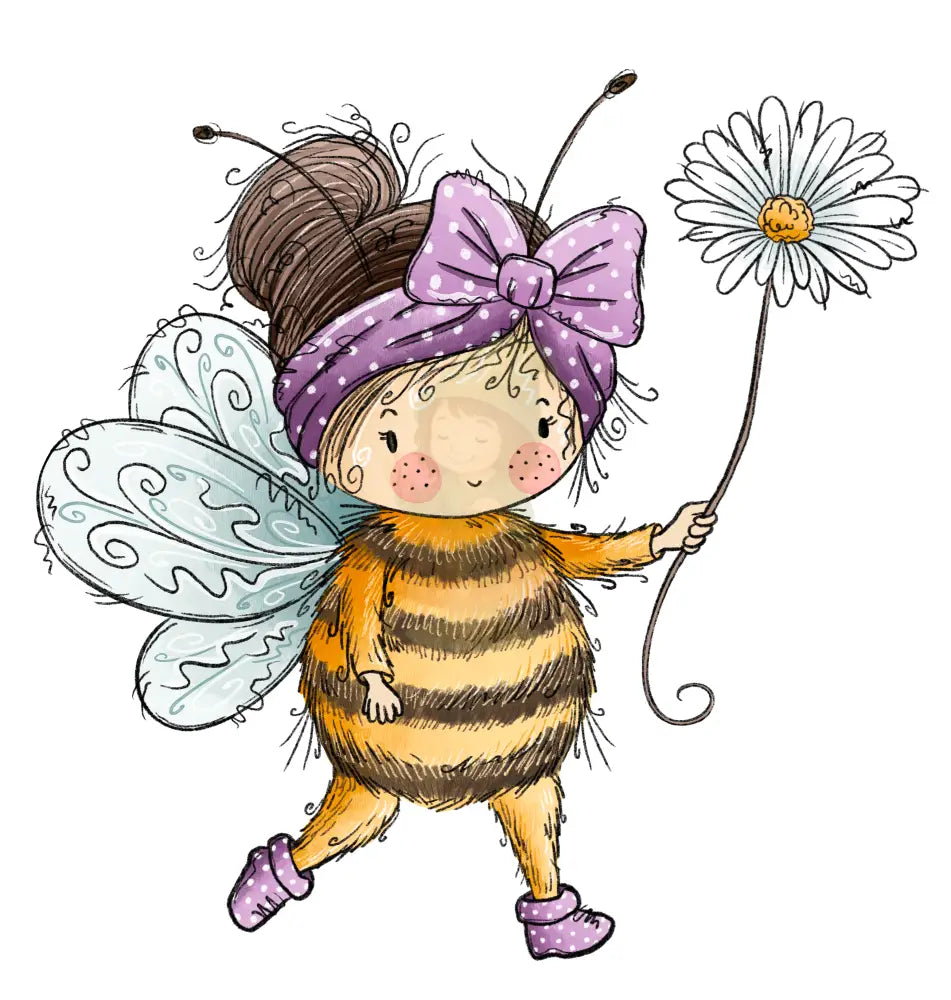 Bügelbild ’Bienen Madel mit Blume’