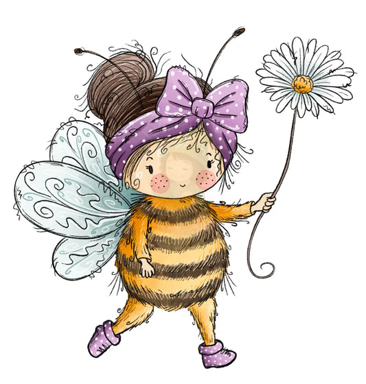 Bügelbild ’Bienen Madel mit Blume’