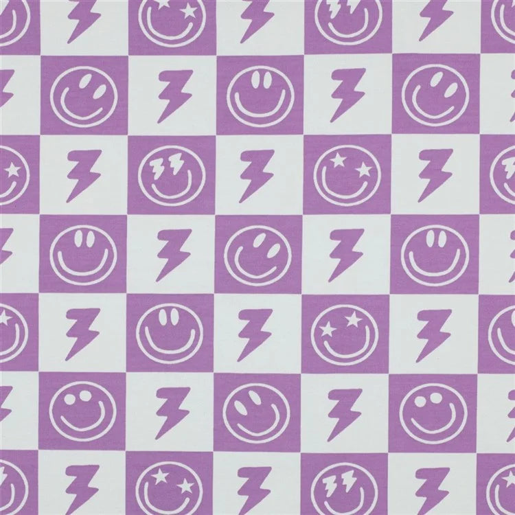 Baumwolljersey "Smileys und Blitz - softlavendel" - 0,5m