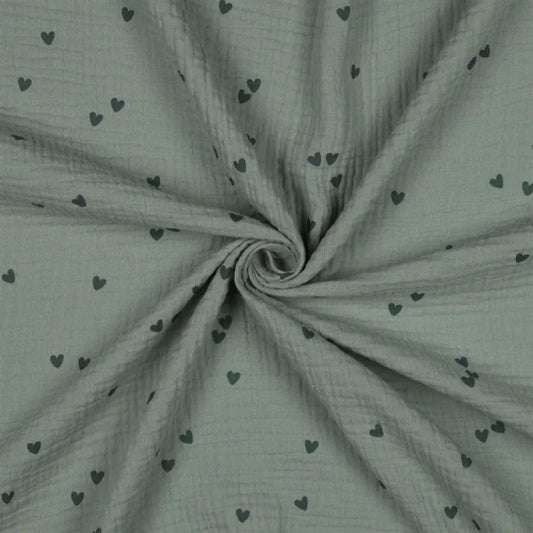 Musselin "kleine Herzen - nilblau"