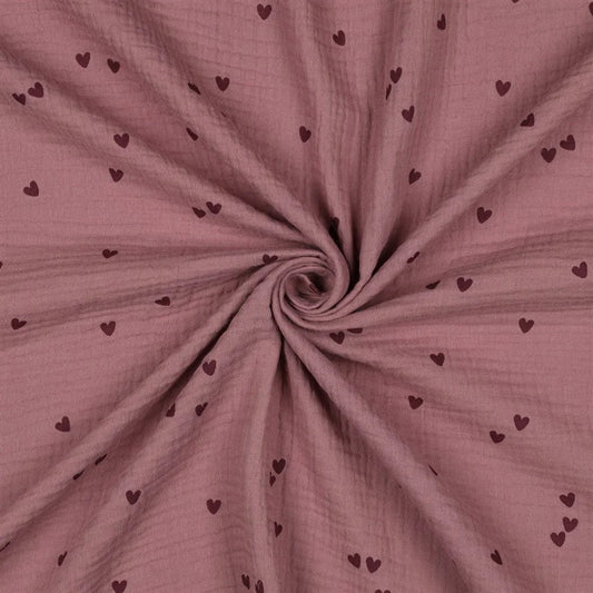 Musselin "Kleine Herzen - mauve"