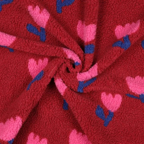 Teddystoff "Tulpen" - dunkelrot